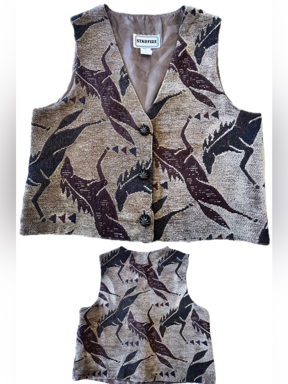 Vintage Horses Tapestry Mustangs 
Western Lined Vest Coastal Cowgirl Small